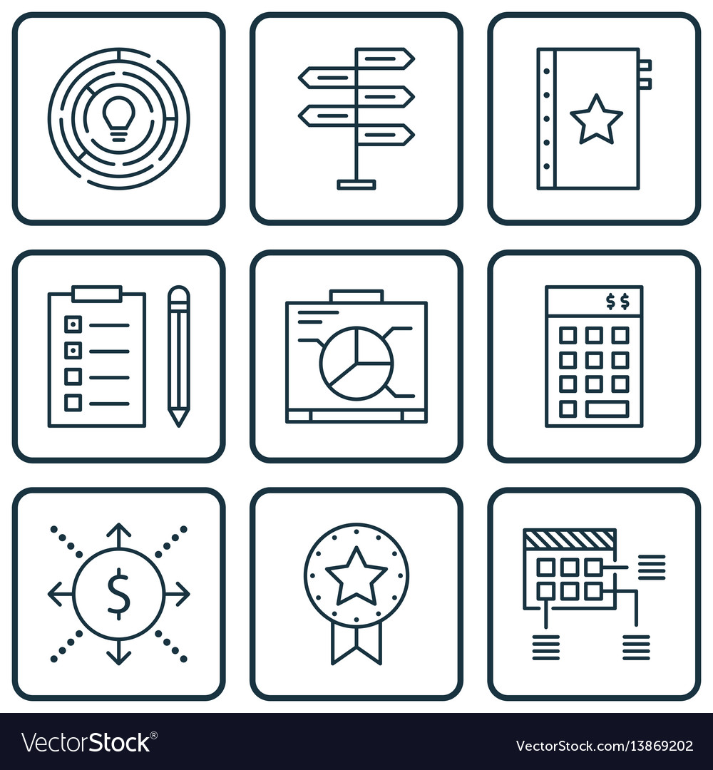 Set of 9 project management icons includes vector image Set of 9 project management icons includes