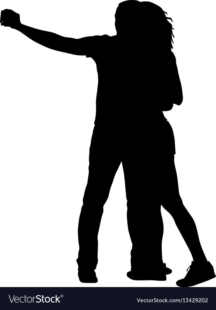 Silhouettes Mann und Frau nehmen Selfie