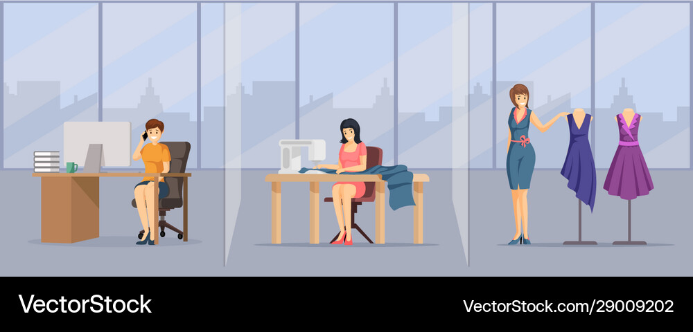 Tailoring studio atelier flat Royalty Free Vector Image
