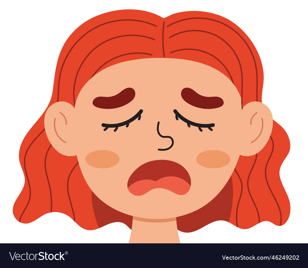 Tired emotion face little girl clipart Royalty Free Vector