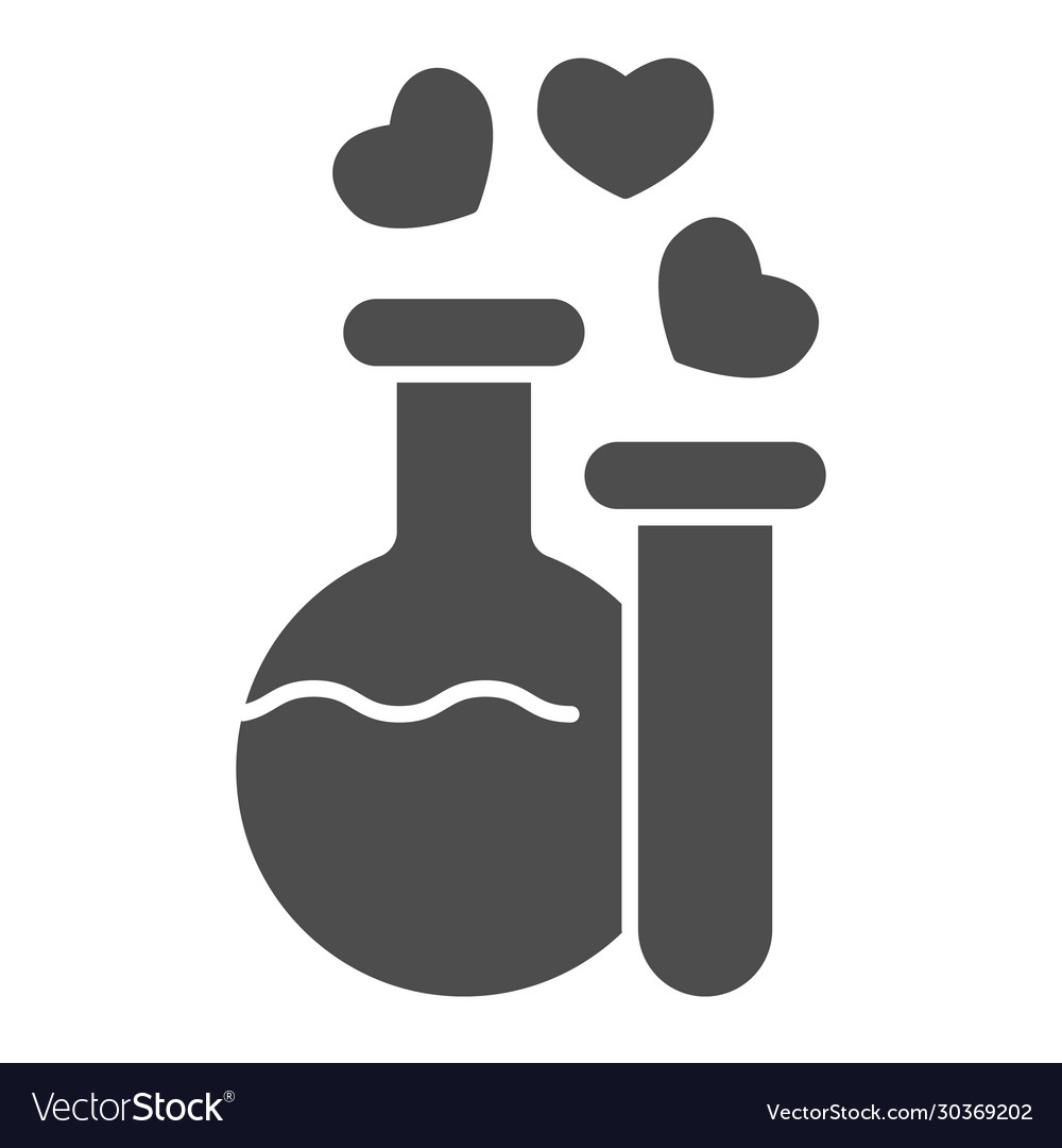 Two potions solid icon flask and tube with elixir vector image Two potions solid icon flask and tube with elixir