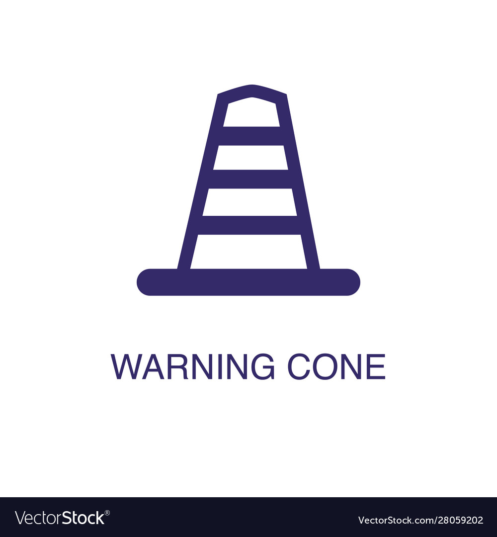 Warning cone element in flat simple style on white