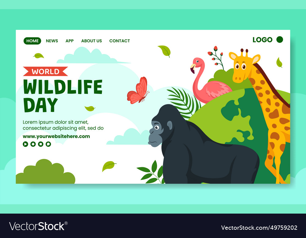 Wildlife Day Social Media Landing Page Cartoon Vector Image