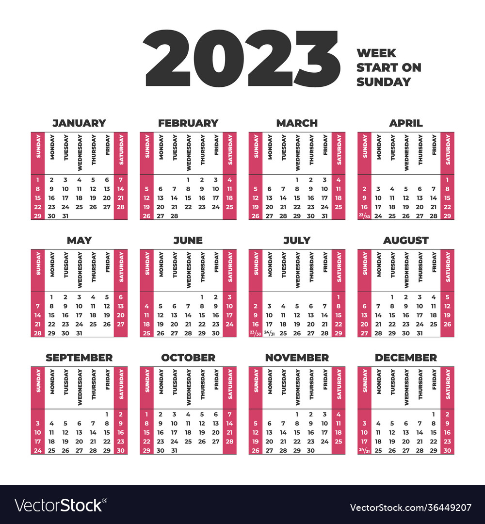 2023 Calendar Sunday Start