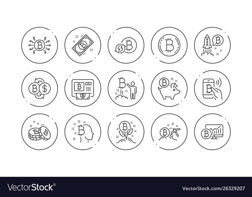 Bitcoin line icons blockchain crypto ico