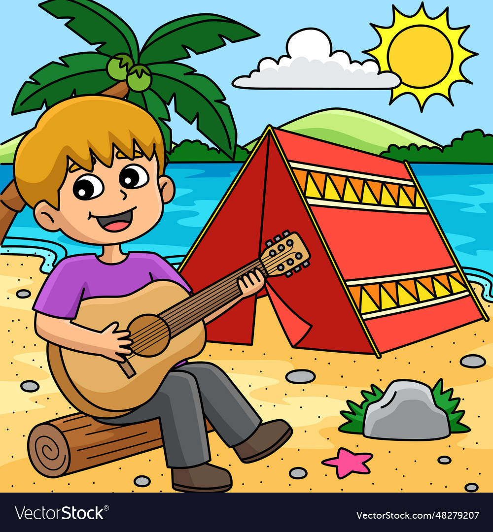 Boy summer camping colored cartoon