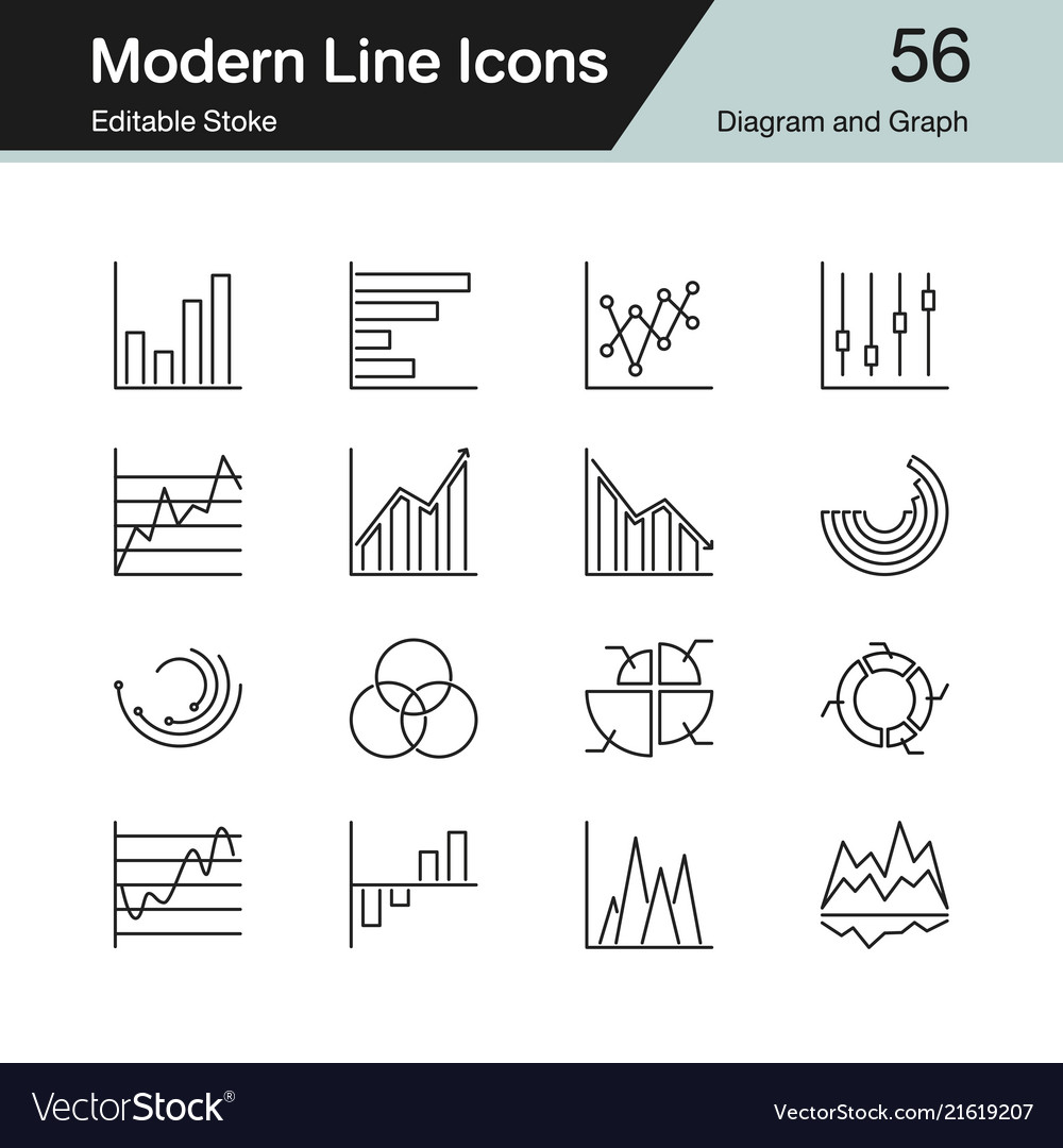 Line Graph & Diagram Icons - 56 Elements