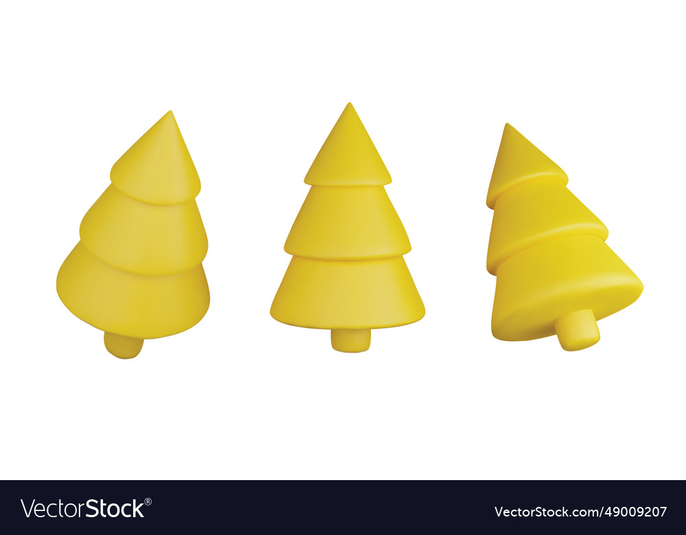 Set yellow christmas tree glossy new year and Vector Image