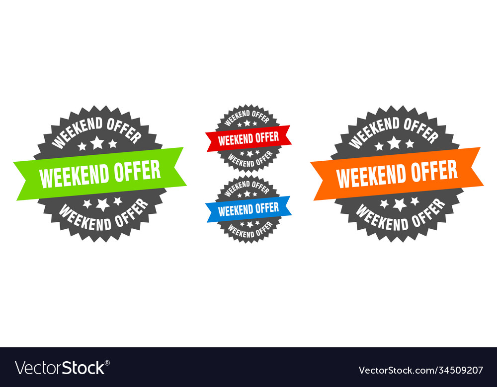 Weekend offer sign round ribbon label set seal