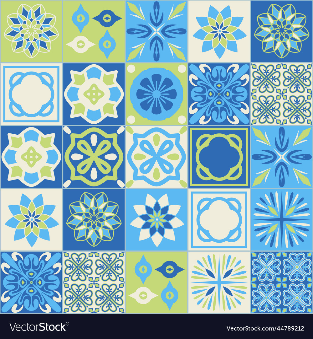 Azulejo blue ceramic square tile green color