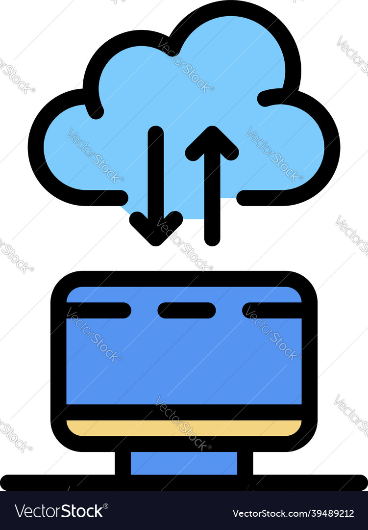 Computer cloud icon color outline