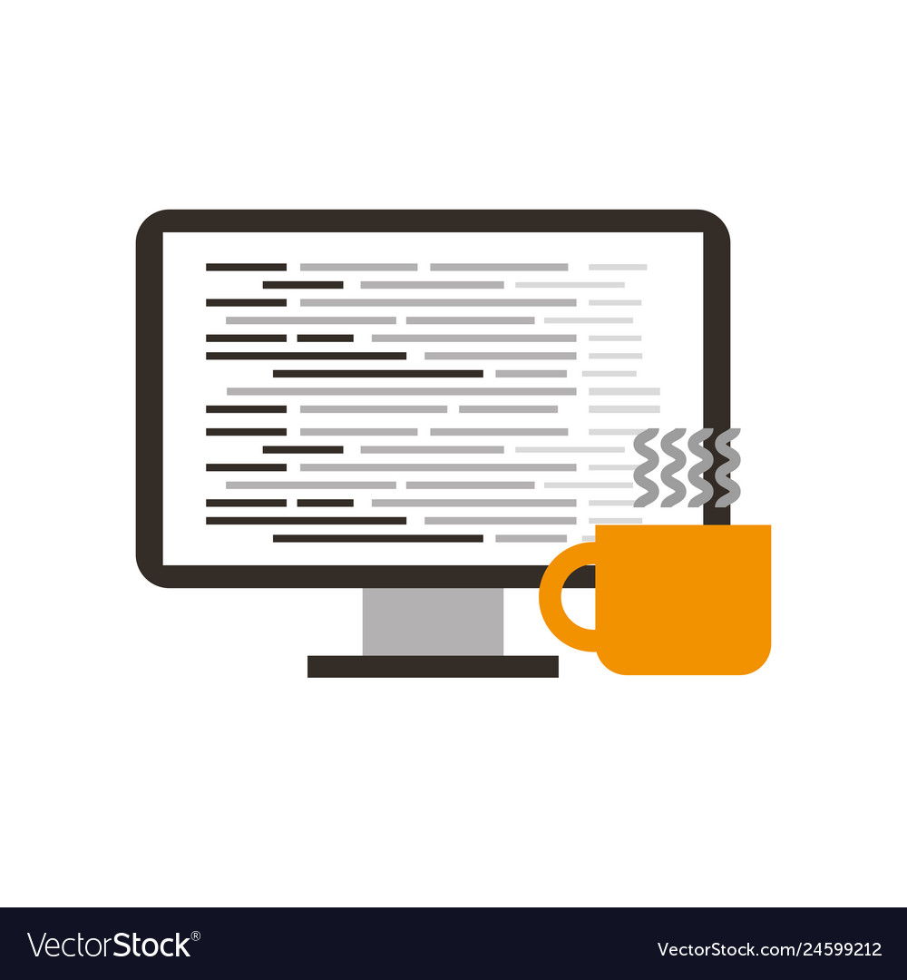 Computer software coffee cup coding web vector image Computer software coffee cup coding web
