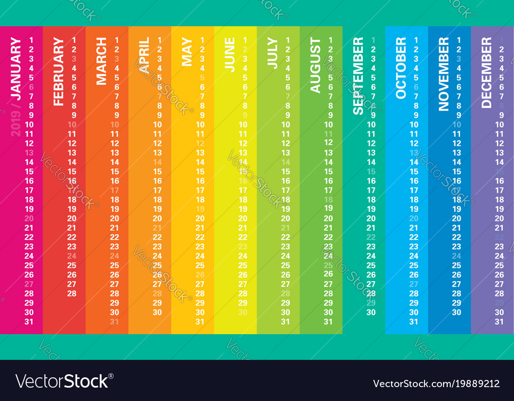 creative calendar 2019 rainbow design royalty free vector rainbow calendar