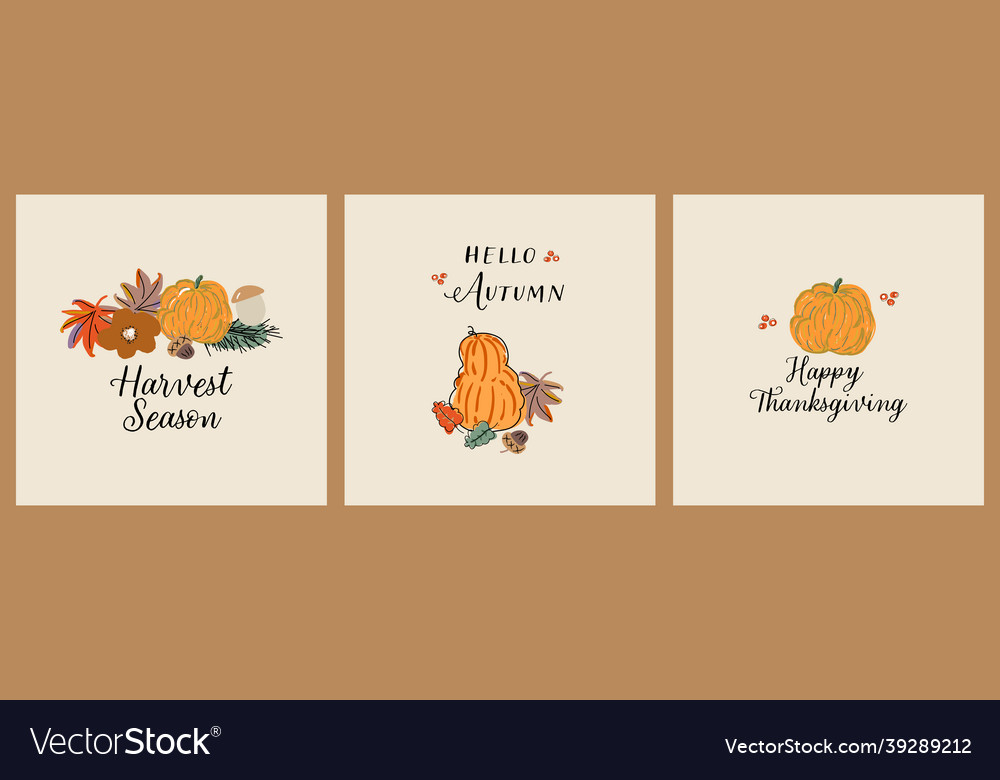 Cute autumn harvest seasonal greeting cards