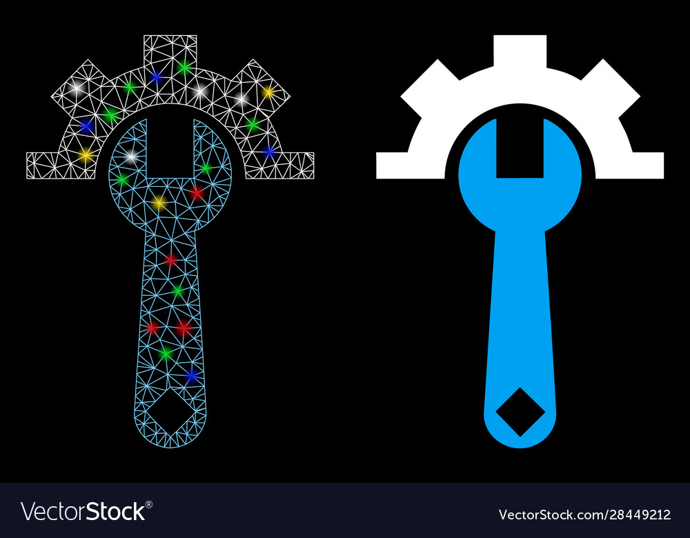 Glossy mesh network service tools icon with light vector image Glossy mesh network service tools icon with light