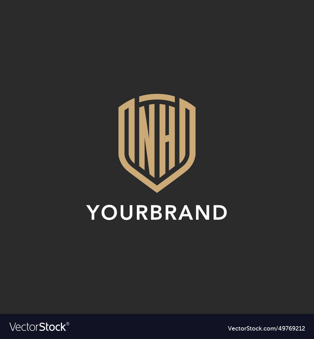 Luxury nh logo monogram shield shape monoline