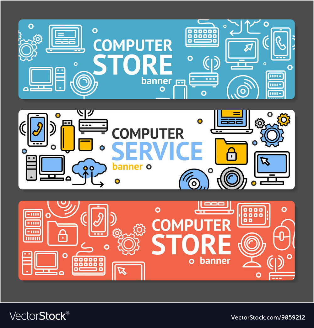 Cartoon pc components for computer store banner Vector Image