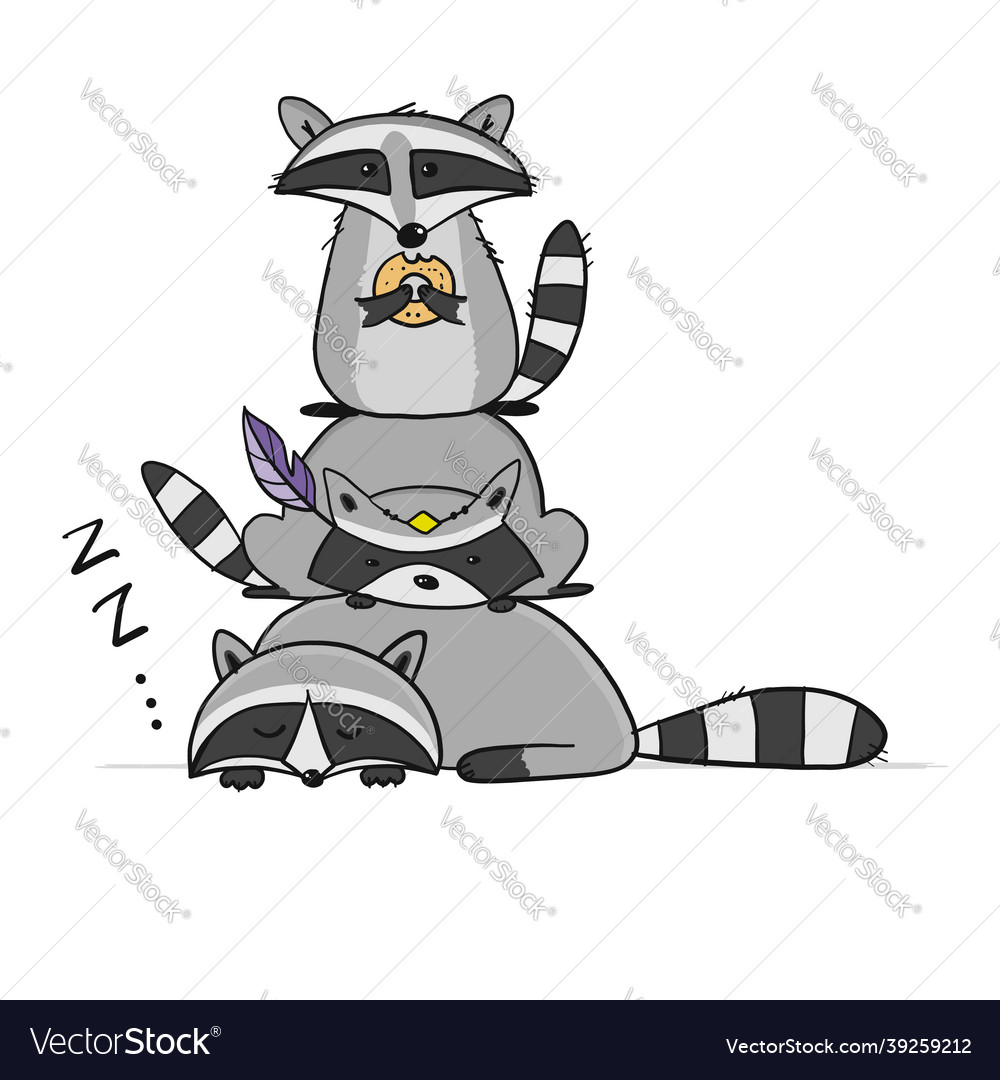 Racoons family funny characters for your design