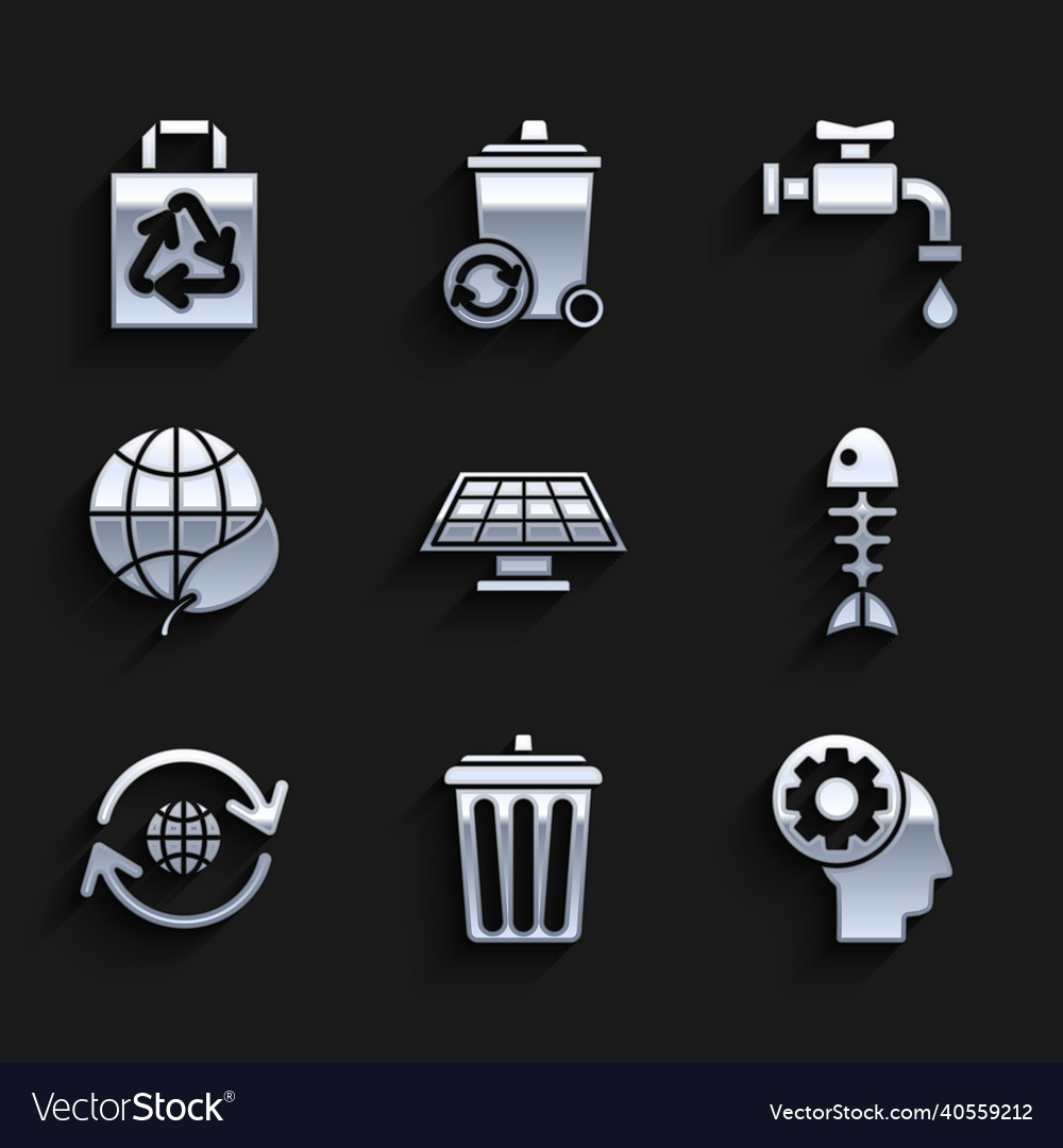 Set solar energy panel trash can human head Vector Image