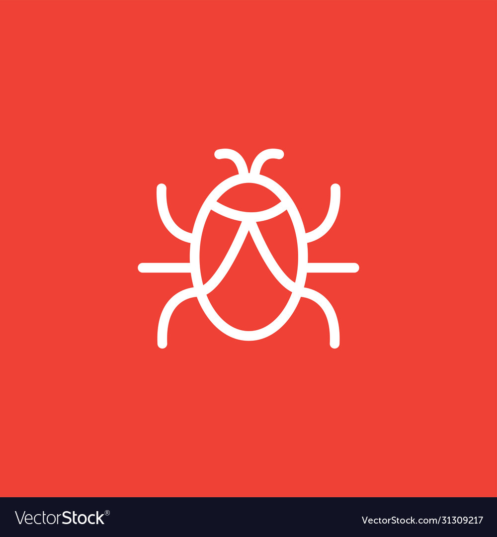 Bug line icon on red background flat style vector image Bug line icon on red background flat style