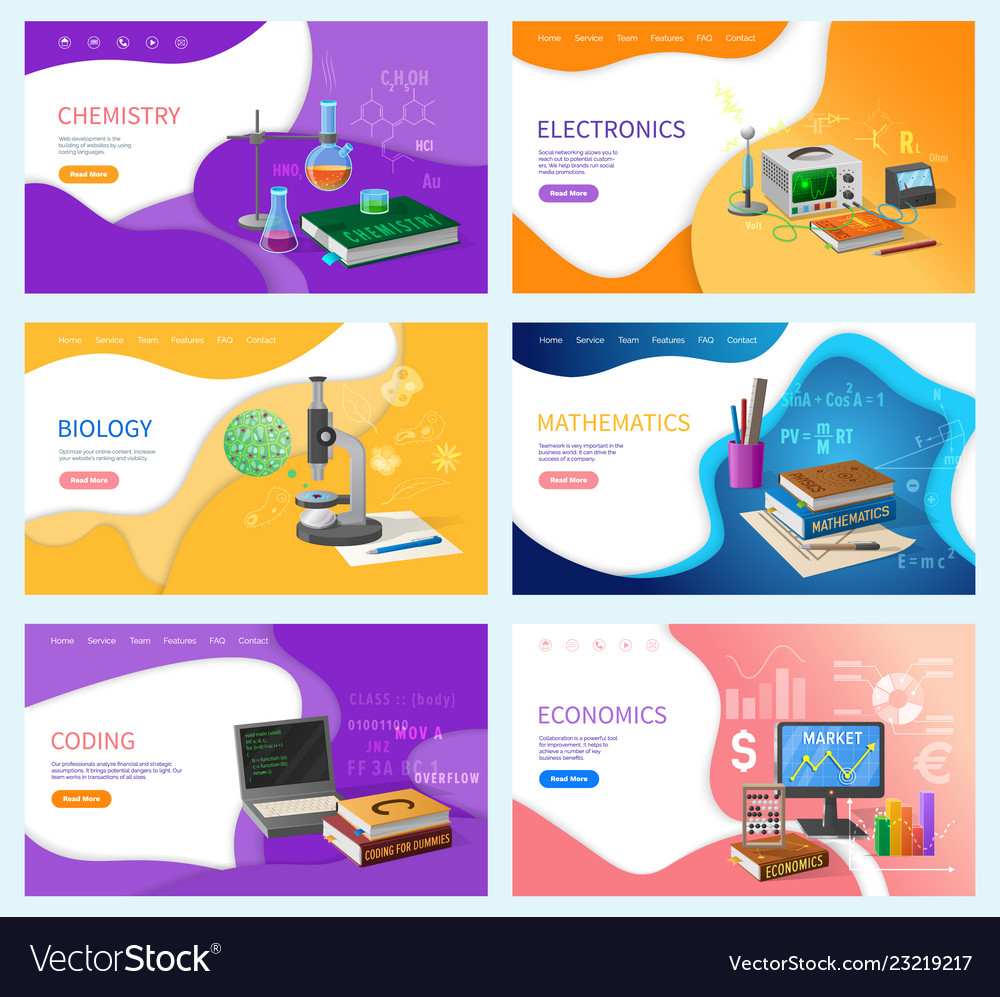 Mathematics algebra and geometry web pages set vector image Mathematics algebra and geometry web pages set