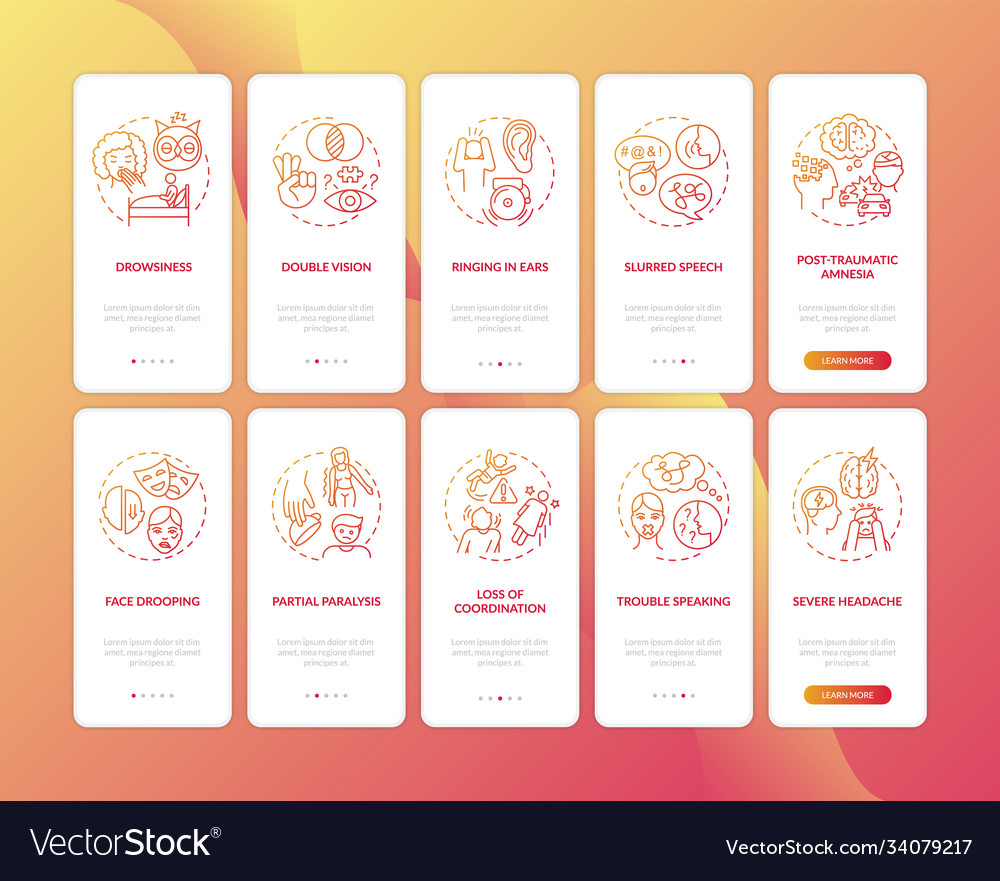 Neurological problem sign red gradient onboarding vector image Neurological problem sign red gradient onboarding