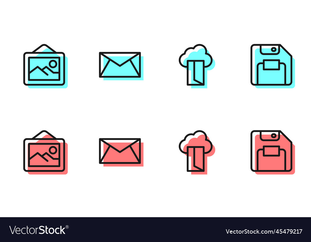 Set line cloud database picture landscape mail vector image Set line cloud database picture landscape mail