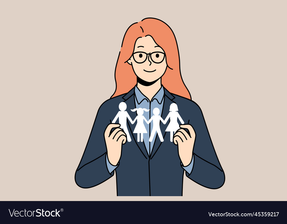smiling-social-worker-hold-family-model-in-hands-vector-image