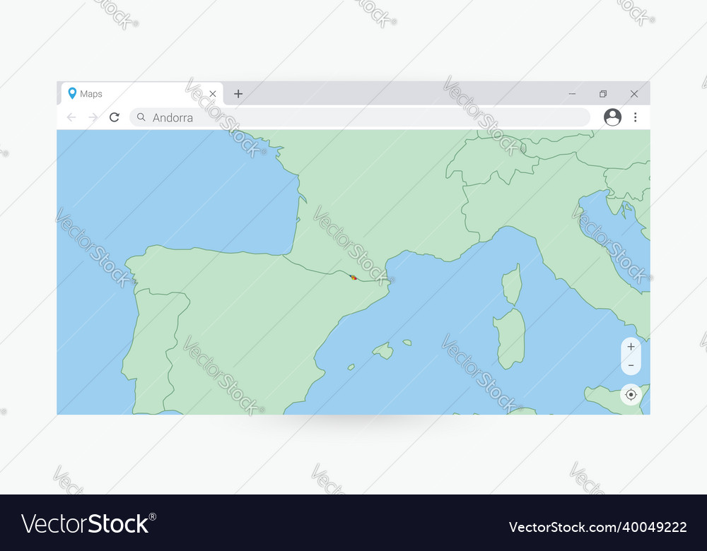 Browser window with map of andorra searching