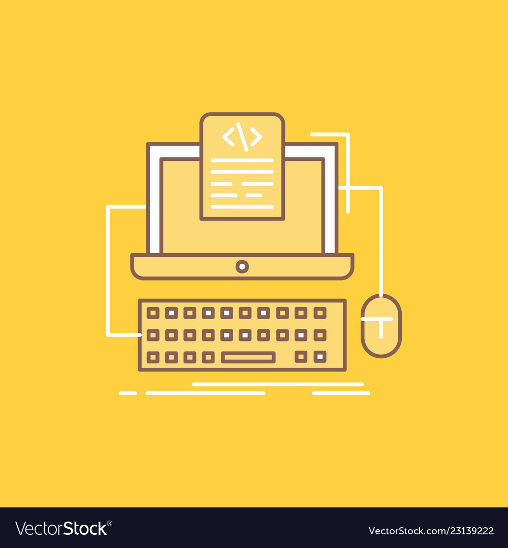 Code coding computer monoblock screen flat line vector image Code coding computer monoblock screen flat line