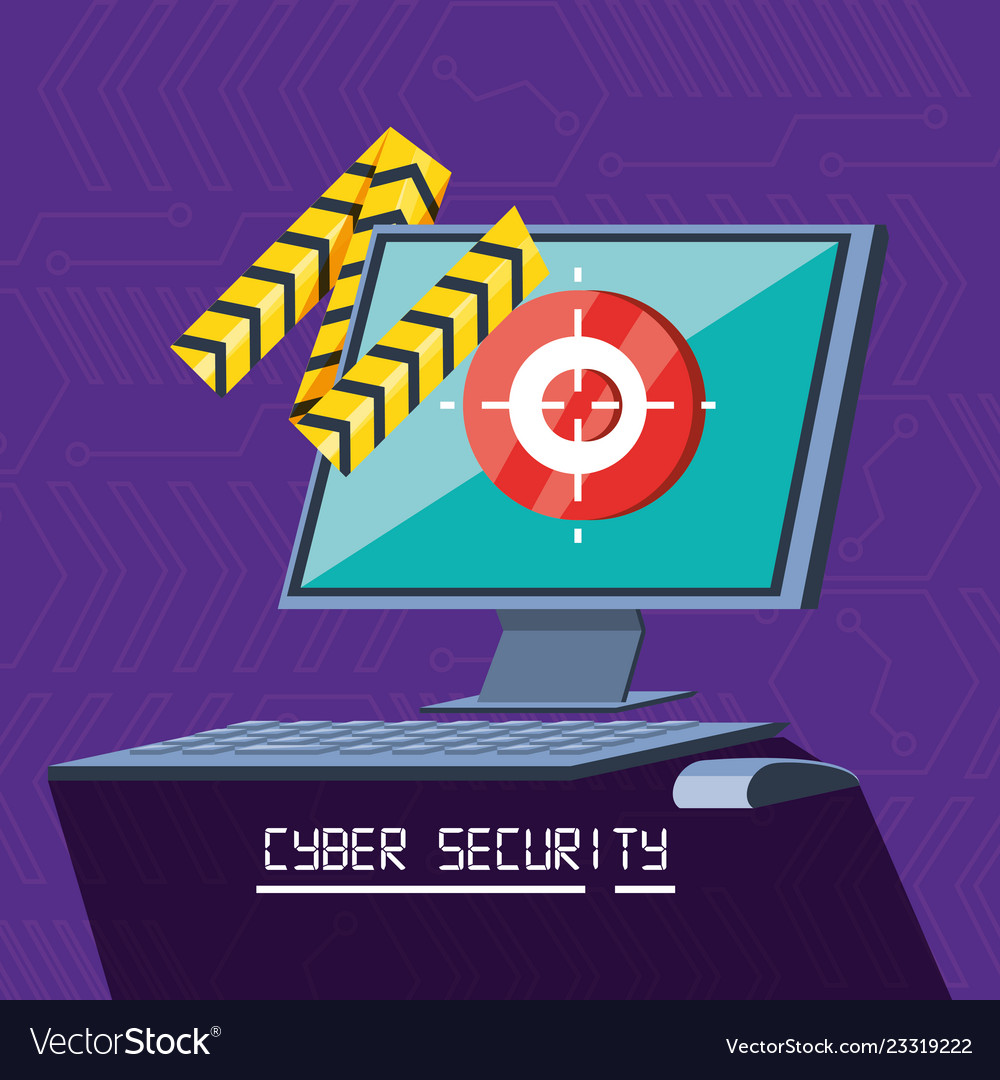Desktop computer with set icons cyber security Vector Image Desktop computer with set icons cyber security