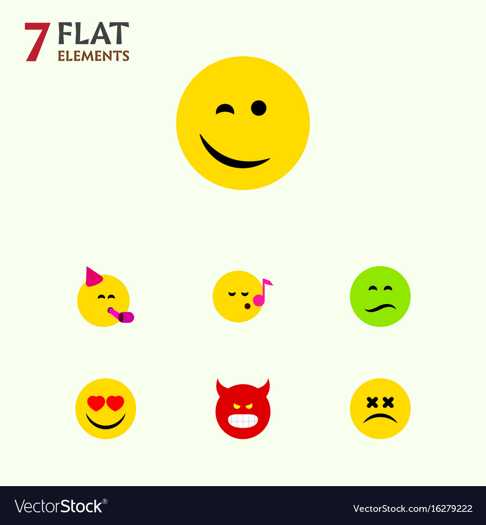 Flat icon emoji set of pouting winking party