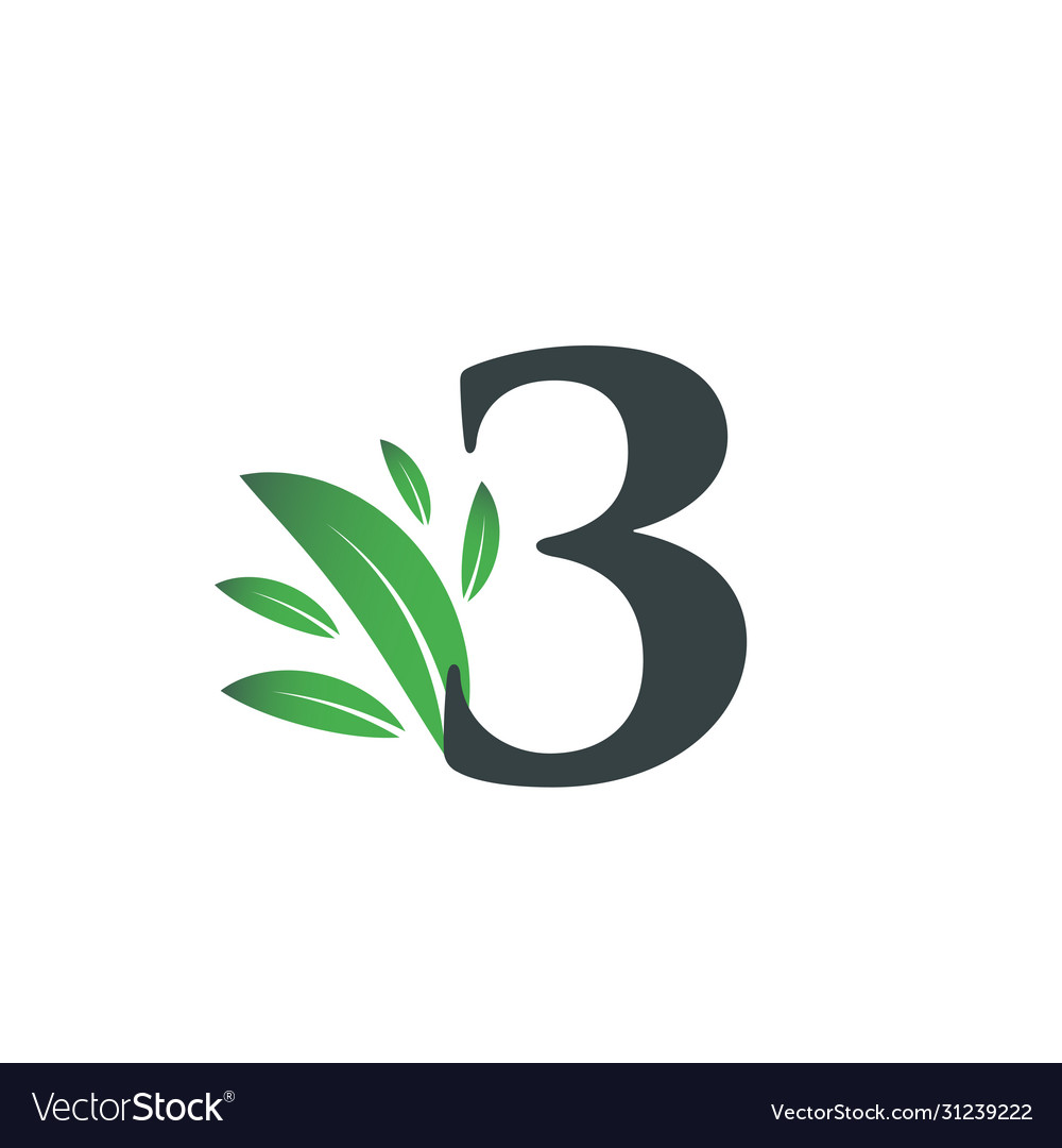 Number three logo with green leaves