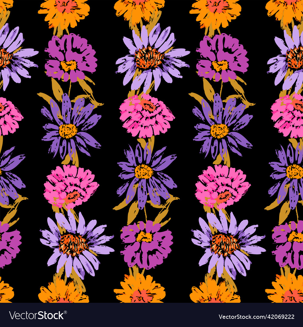 Seamless pattern from drawn colorful camomiles