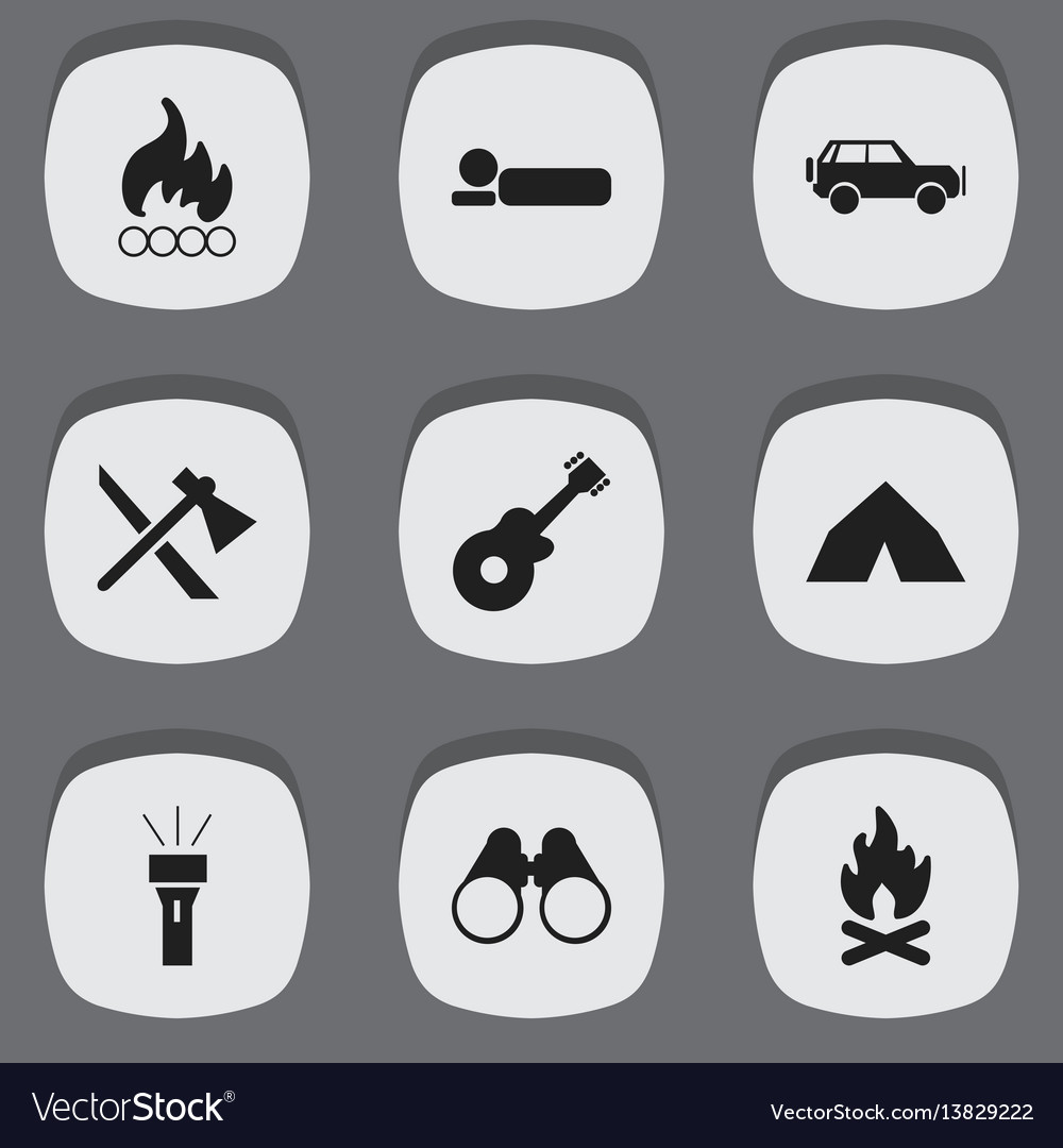 Set of 9 editable camping icons includes symbols