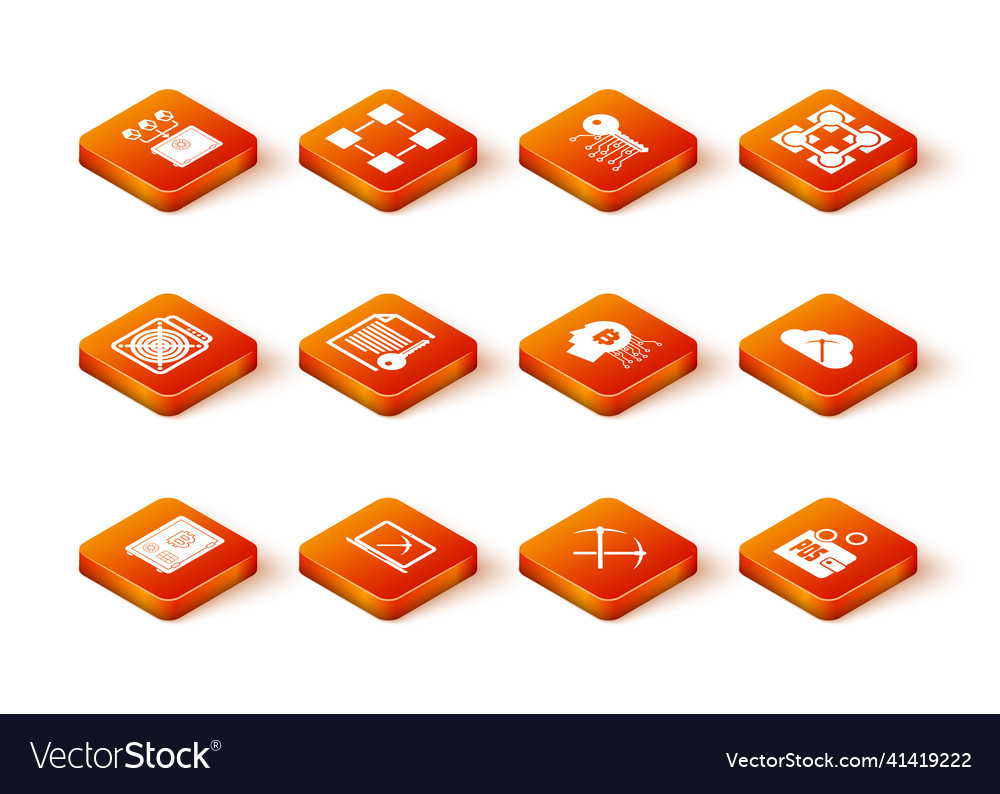 Set proof of stake mining with laptop and pickaxe vector image Set proof of stake mining with laptop and pickaxe