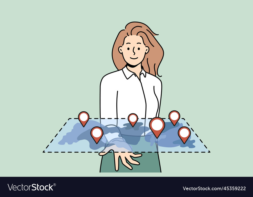 Smiling woman hold map with marked locations