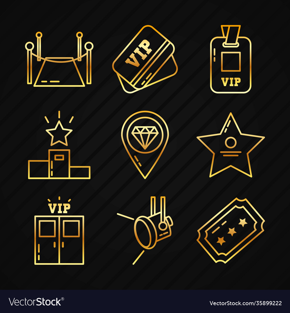 Vip golden icons set line style