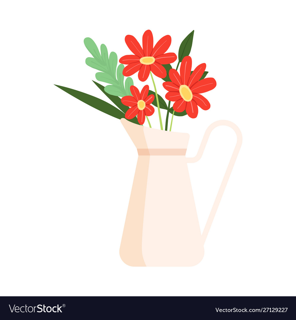 Beautiful red flowers in vase bouquet blooming