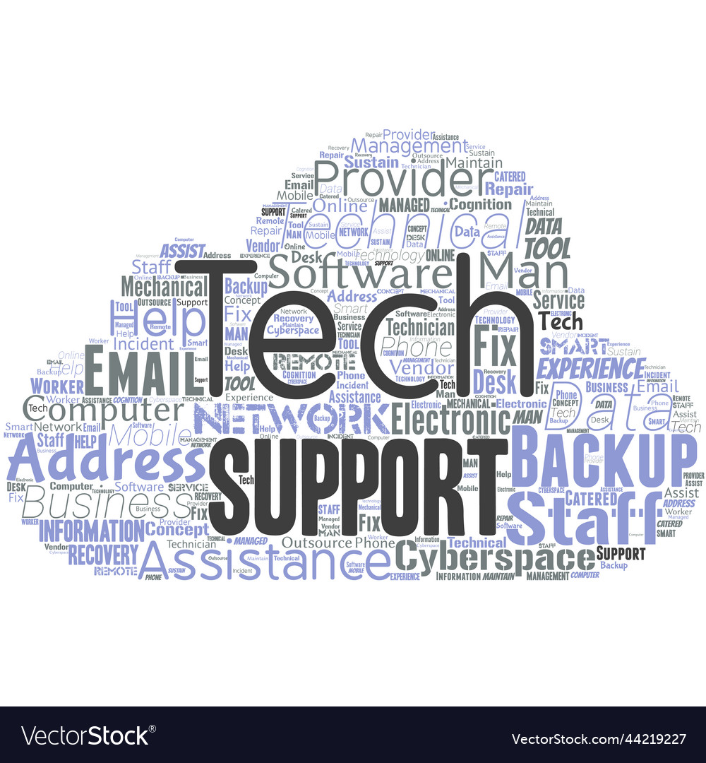 Big word cloud with tech support words help given Vector Image Big word cloud with tech support words help given