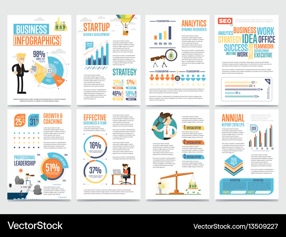 Business infographics banner set with charts Vector Image