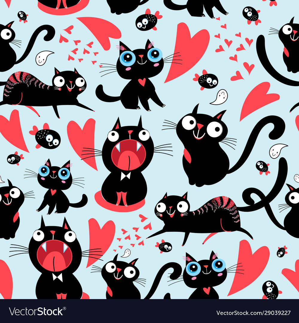 Cool pattern funny loving cats vector image Cool pattern funny loving cats