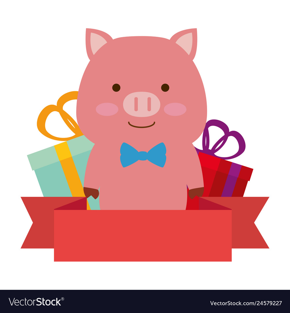 Cute pig with gifts character icon