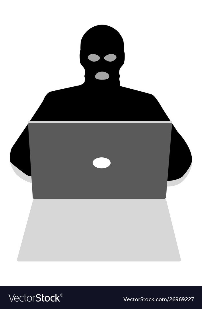 Hacker behind laptop computer vector image Hacker behind laptop computer