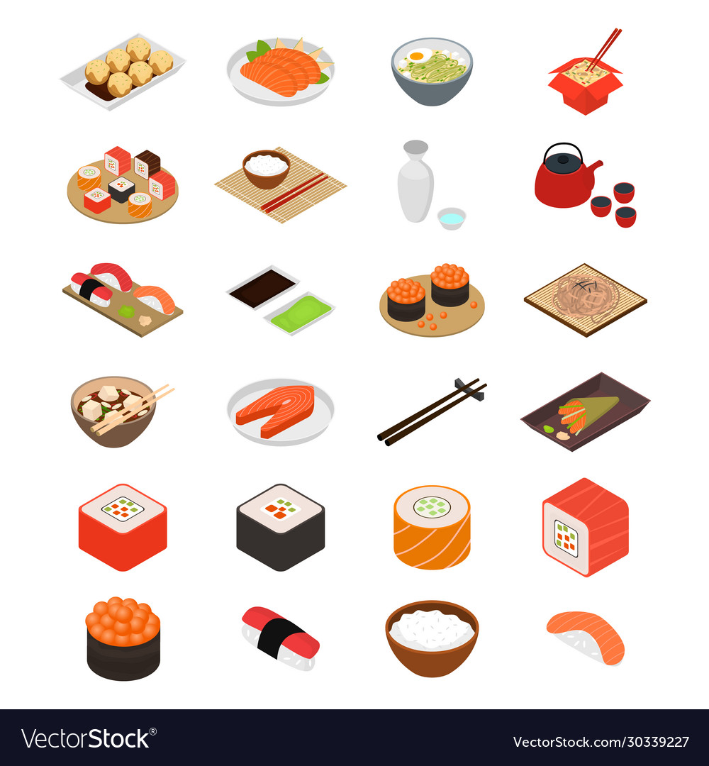 Japanese food concept icons 3d isometric view