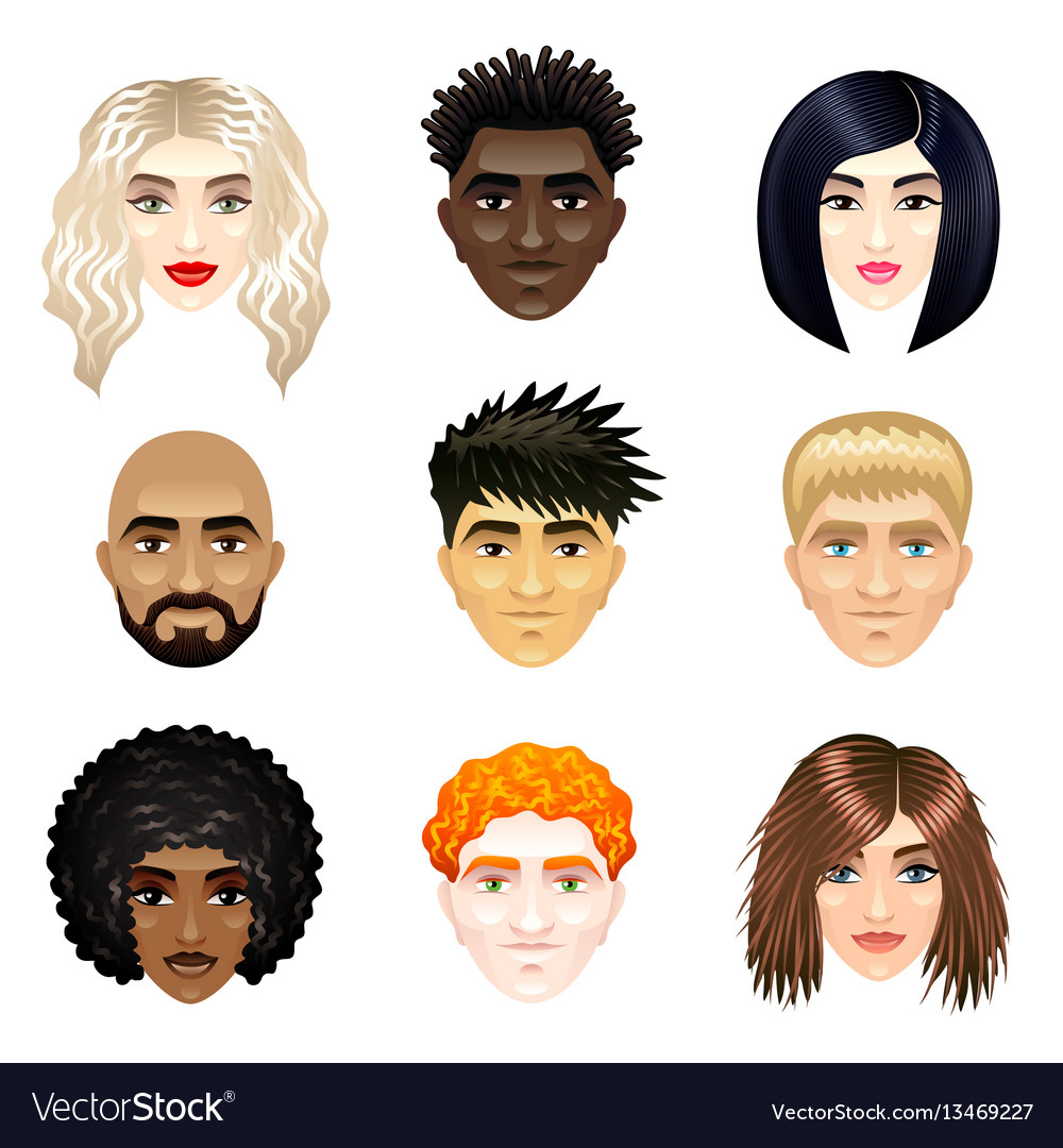 Multicultural people faces set vector image Multicultural people faces set