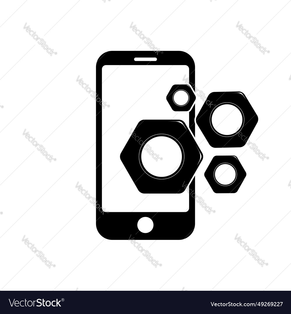 Phone with nut tool icon symbol for app and web vector image Phone with nut tool icon symbol for app and web