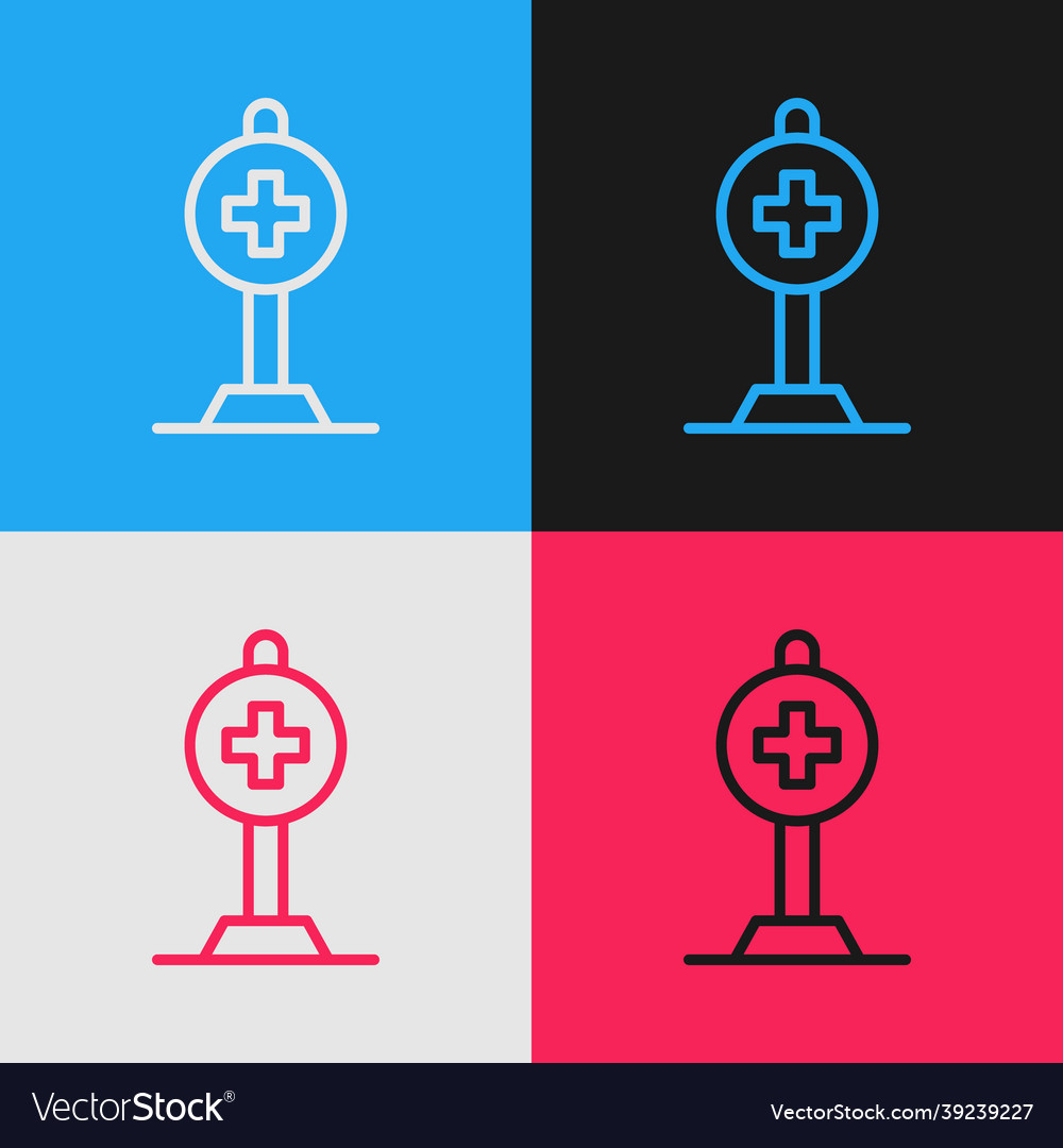 Pop art line medical map pointer with cross