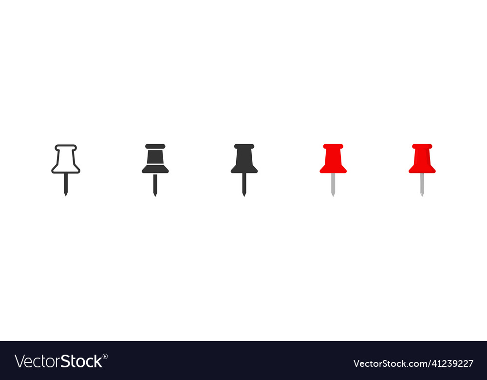 Push pin icon set in flat style design element vector image Push pin icon set in flat style design element