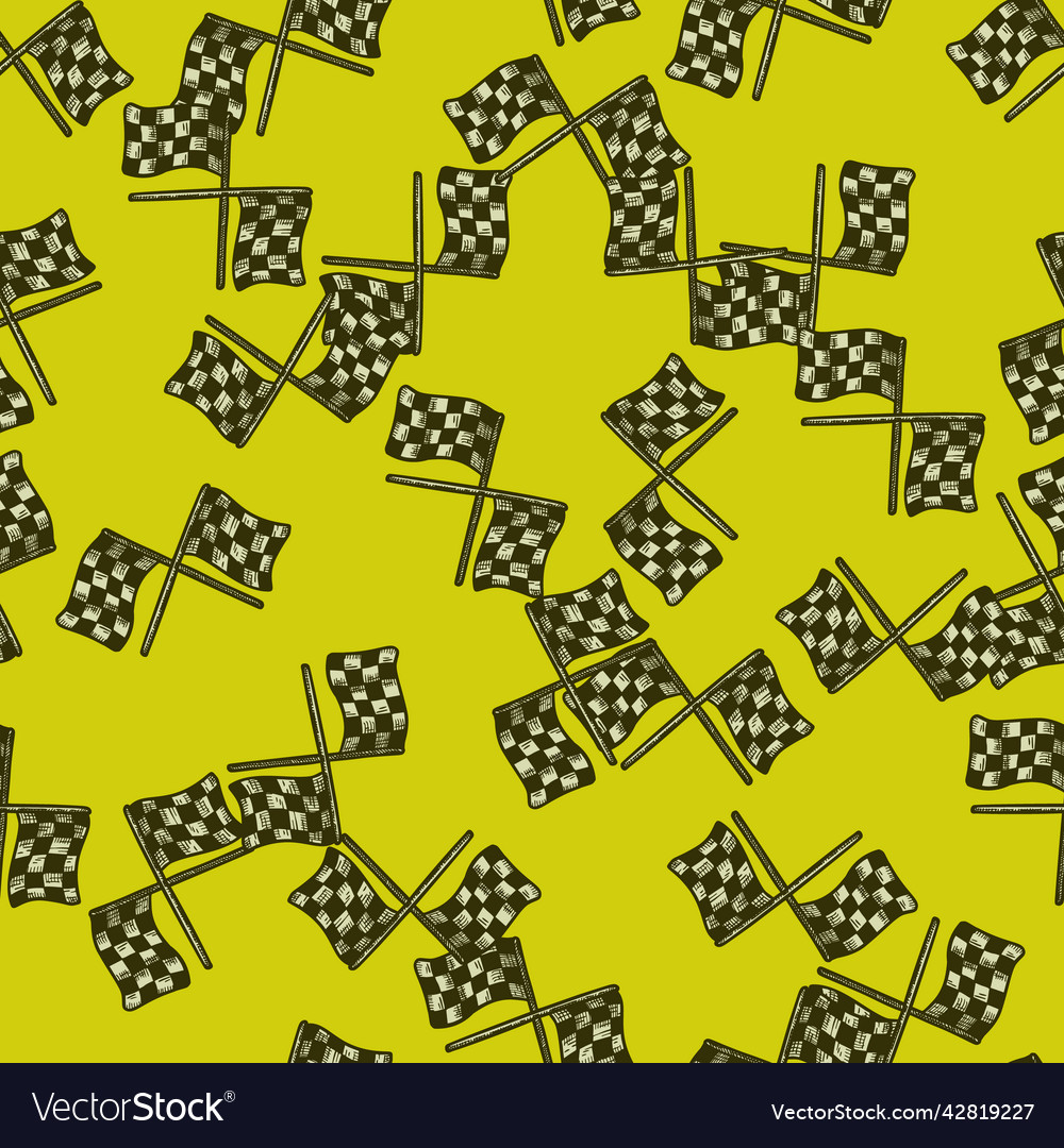 Race flag seamless pattern engraving vintage vector image Race flag seamless pattern engraving vintage